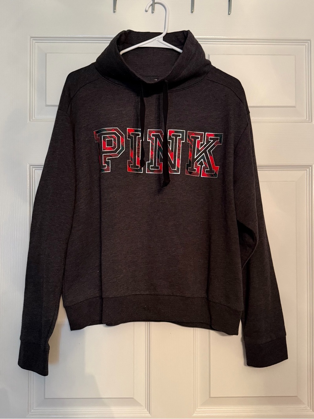 PINK Victoria's Secret Black Pullover Hoodie with Red Logo Accent